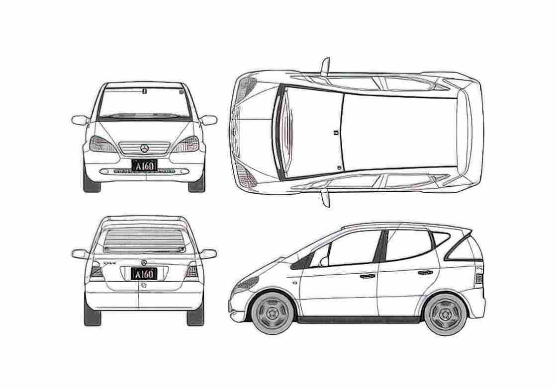 Blueprint Mercedes Benz A Class W168 A160 Hatchback 1997 A4 Photo Print