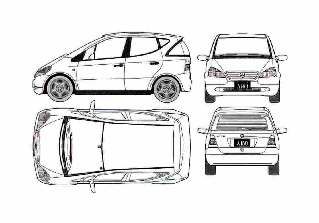 Blueprint Mercedes Benz A Class W168 A160 Hatchback 2002 A4 Photo Print