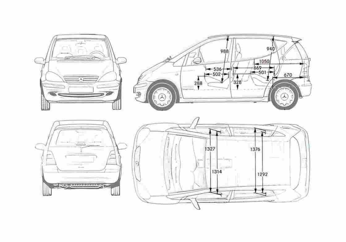 Blueprint Mercedes Benz A Class W168 Hatchback 2004 A4 Photo Print