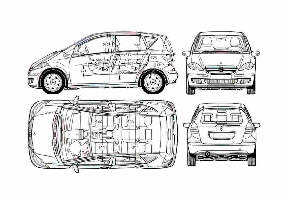 Blueprint Mercedes Benz A Class W169 Hatchback 2006 A4 Photo Print