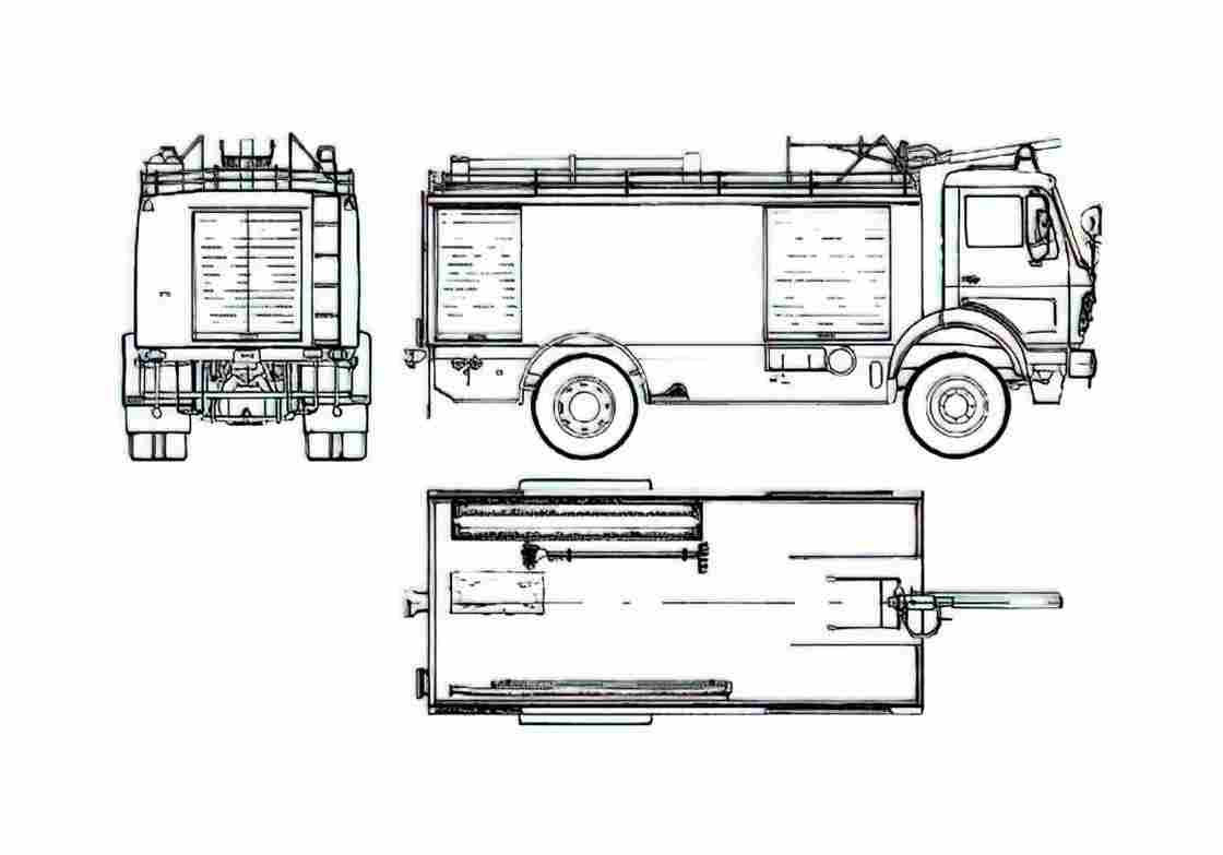 Blueprint Mercedes Benz AK719 Fire Truck 1979 A4 Photo Print