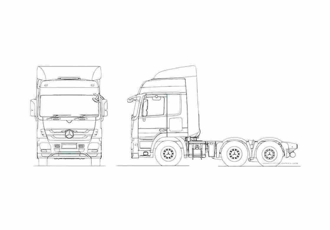Blueprint Mercedes Benz Actros 6x2 Tractor Truck 2010 A4 Photo Print