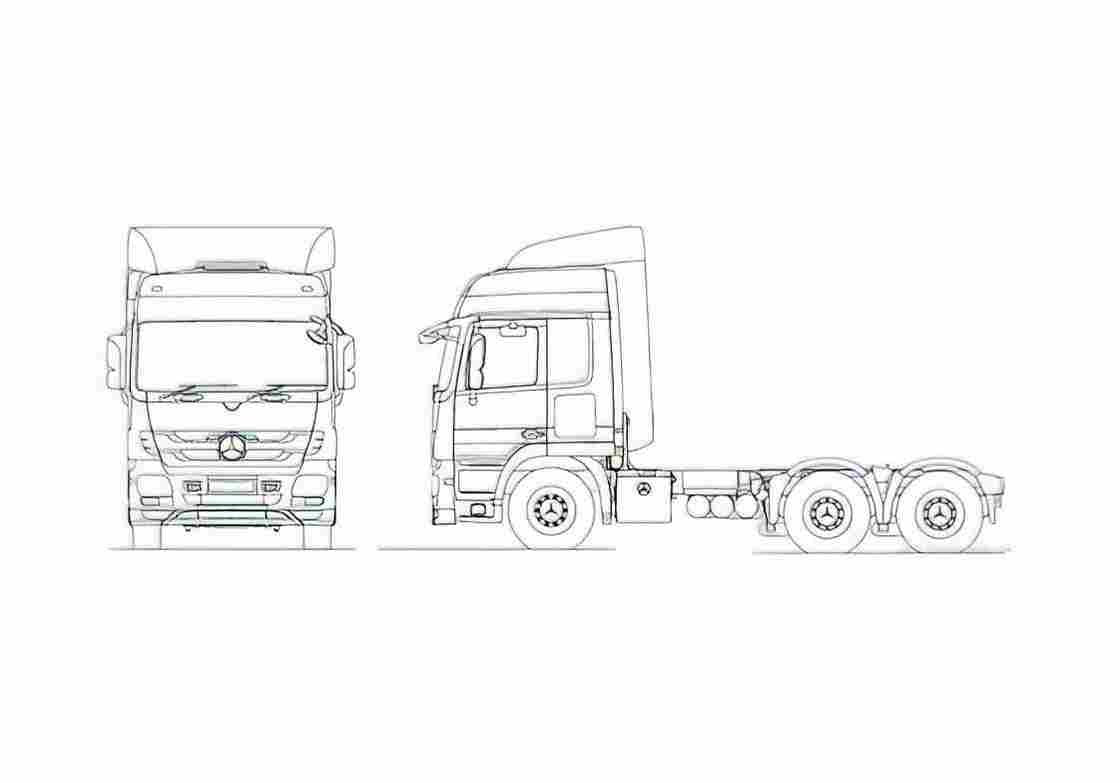 Blueprint Mercedes Benz Actros 6x4 Tractor Truck 2010 A4 Photo Print