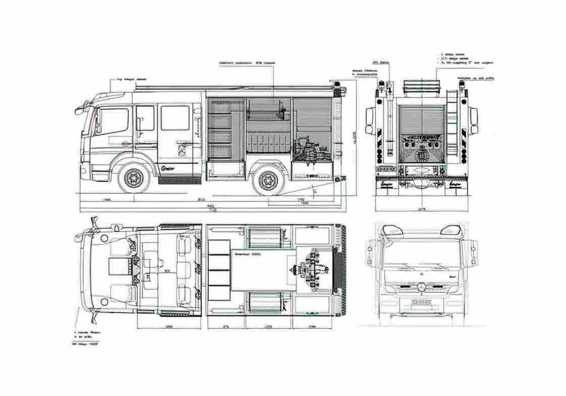 Blueprint Mercedes Benz Atego Fire Truck A4 Photo Print