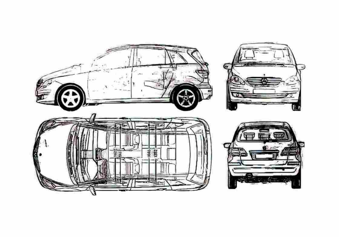 Blueprint Mercedes Benz B class W245 Minivan 2005 A4 Photo Print