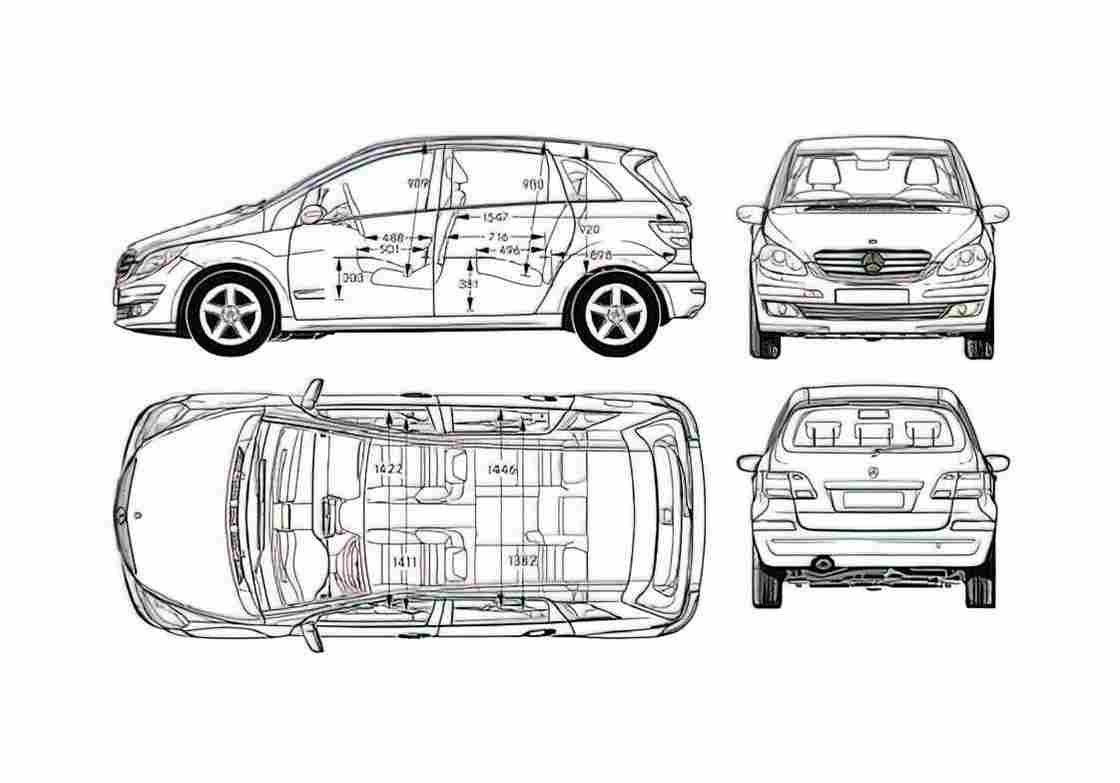 Blueprint Mercedes Benz B class W245 Minivan 2006 A4 Photo Print