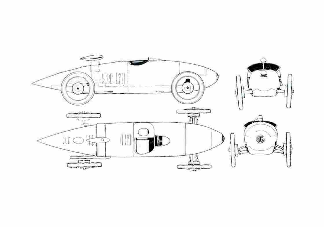 Blueprint Mercedes Benz Benz Tropfenwagen 3 Litre OW 1922 A4 Photo Print