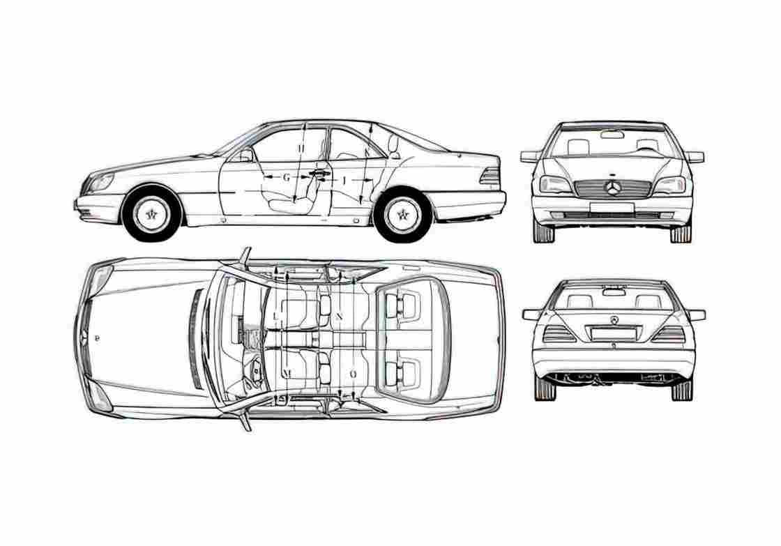 Blueprint Mercedes Benz C 140 Sedan 1996 A4 Photo Print