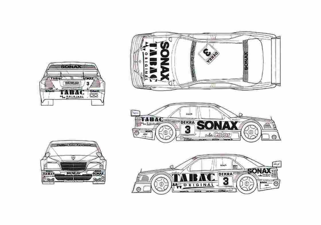 Blueprint Mercedes Benz C Class W202 DTM Sonax Tabac Sedan 1994 A4 Photo Print
