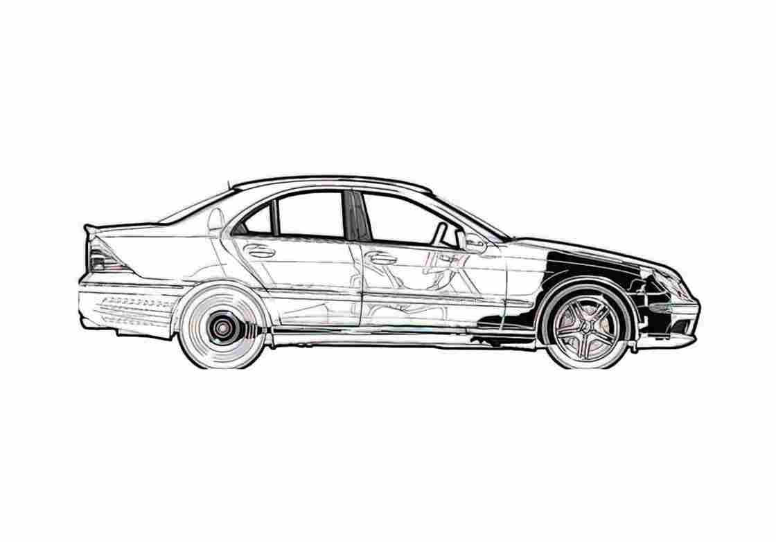 Blueprint Mercedes Benz C Class W203 C55 AMG Sedan 2005 A4 Photo Print