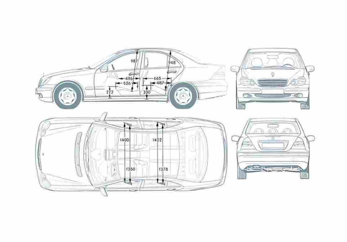 Blueprint Mercedes Benz C Class W203 Limousine 2001 A4 Photo Print
