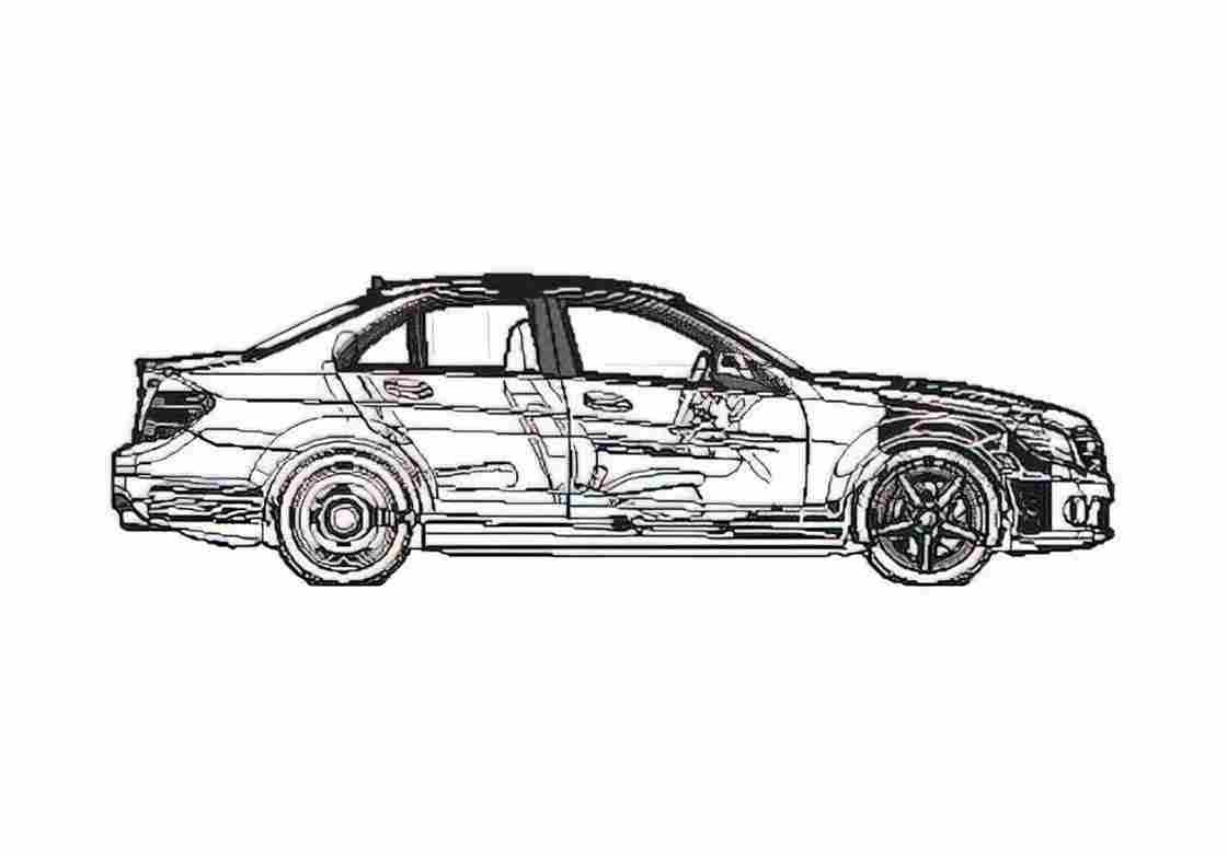 Blueprint Mercedes Benz C Class W204 C63 AMG Sedan 2008 A4 Photo Print