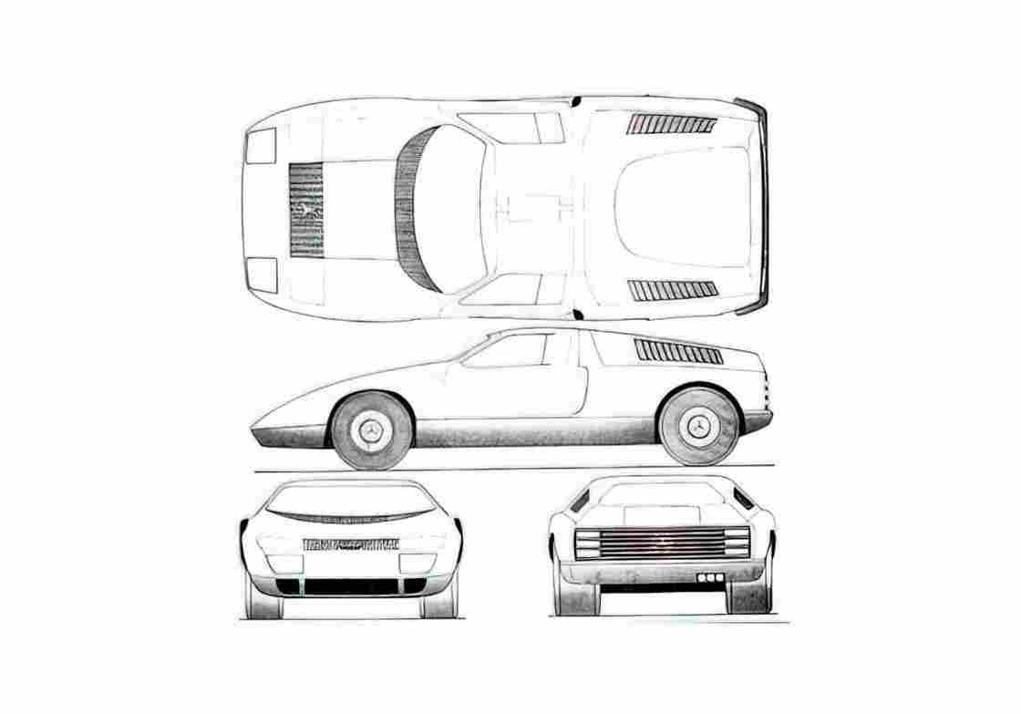 Blueprint Mercedes Benz C111 Coupe 1970 A4 Photo Print