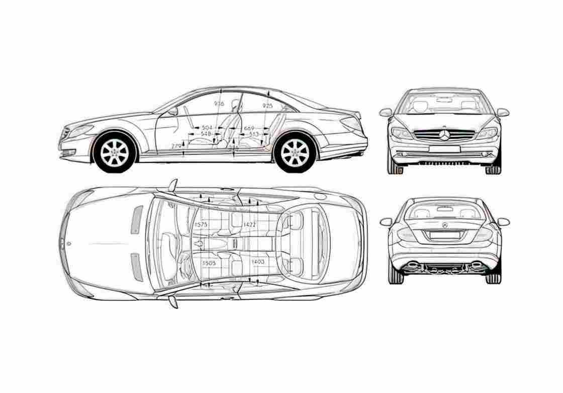 Blueprint Mercedes Benz CL 500 Coupe 2007 A4 Photo Print