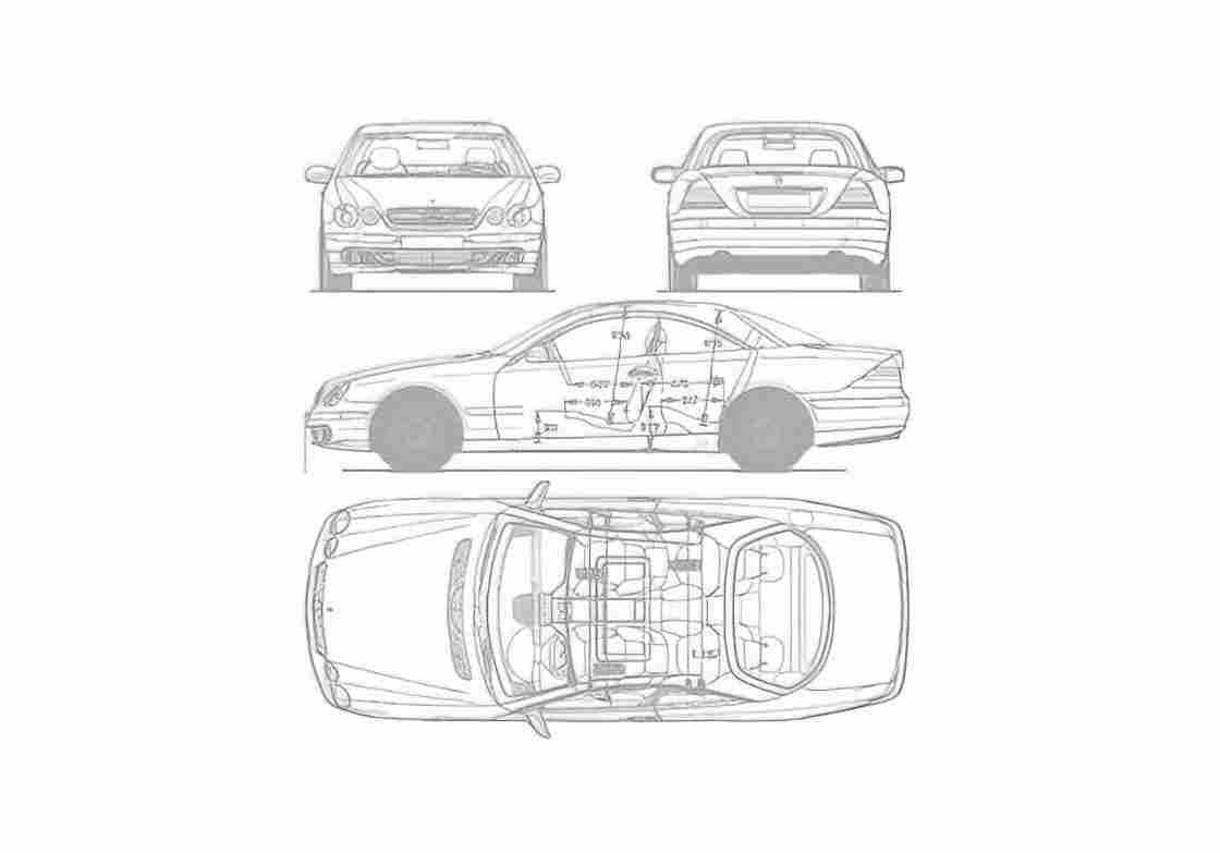 Blueprint Mercedes Benz CL Class W215 Coupe 2000 A4 Photo Print