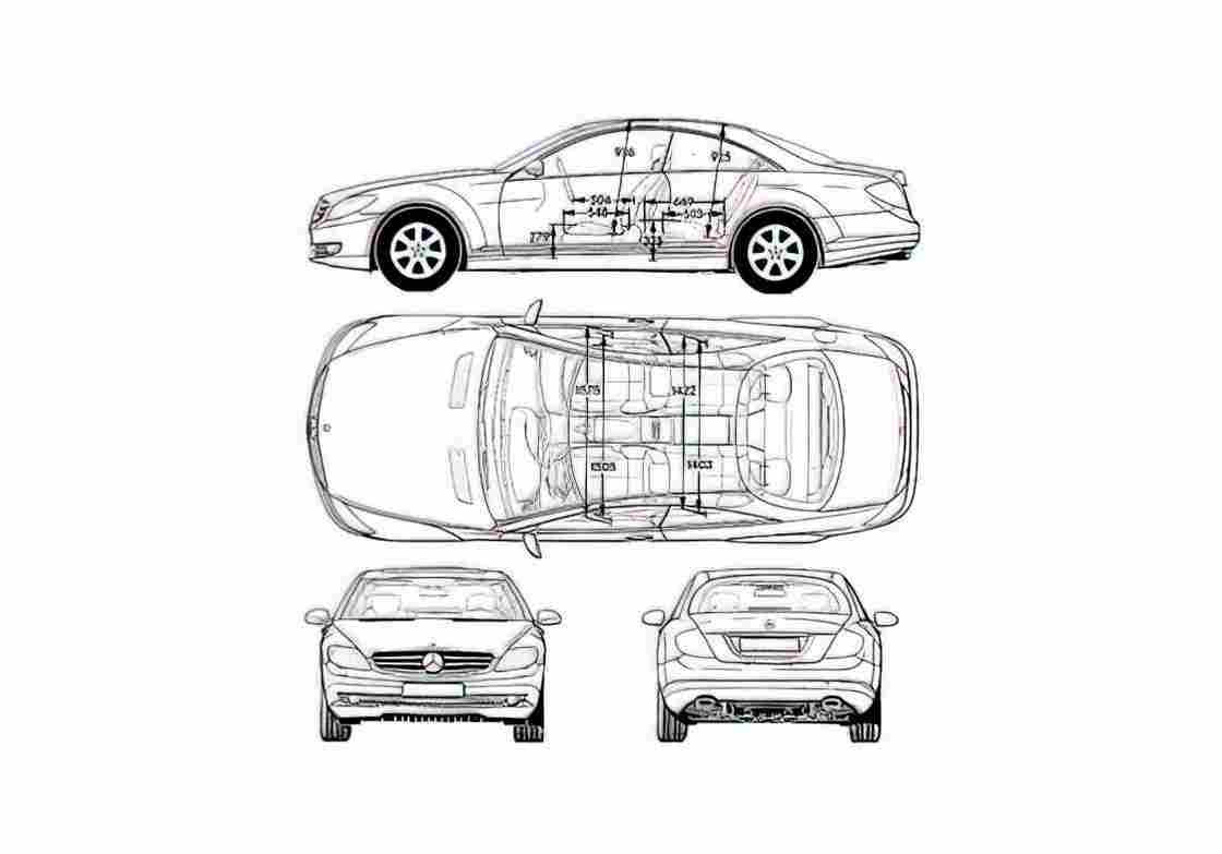 Blueprint Mercedes Benz CL Class W216 CL500 Coupe 2007 A4 Photo Print