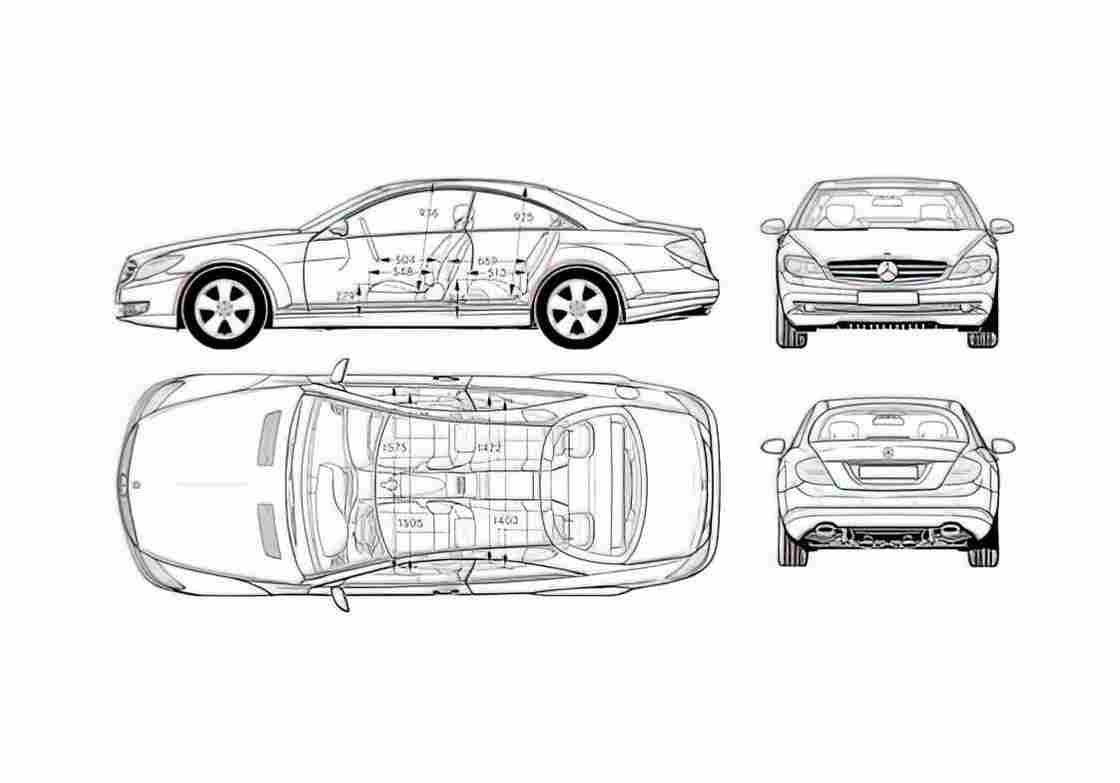 Blueprint Mercedes Benz CL Class W216 CL600 Coupe 2007 A4 Photo Print