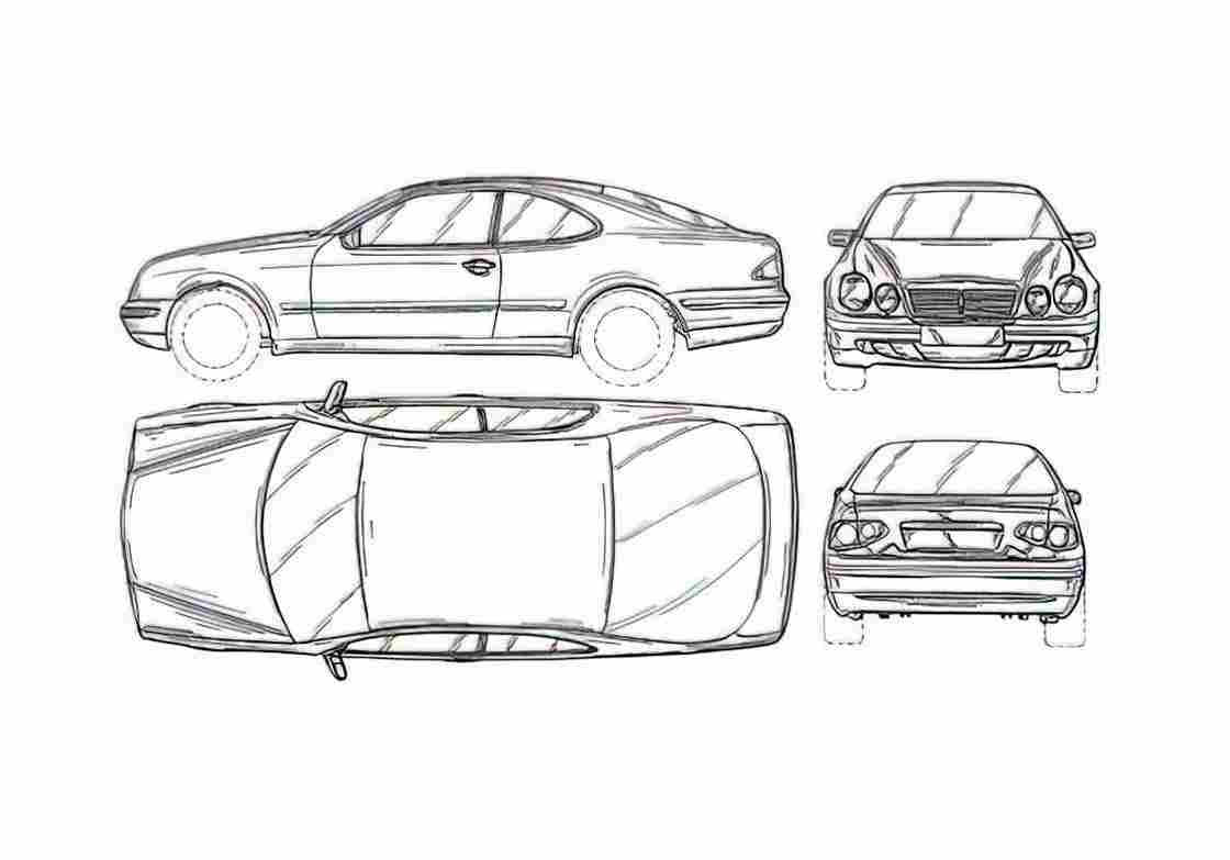 Blueprint Mercedes Benz CLK Class W208 Coupe 1997 A4 Photo Print