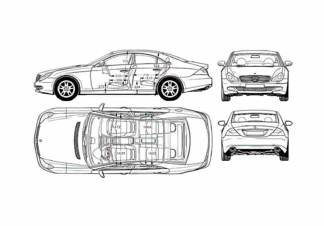 Blueprint Mercedes Benz CLS Class W219 4 door Coupe 2005 A4 Photo Print