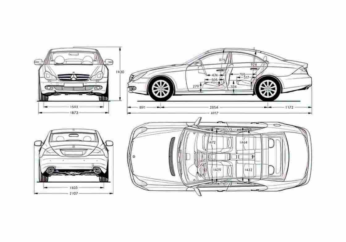 Blueprint Mercedes Benz CLS Class W219 Sedan 2004 A4 Photo Print