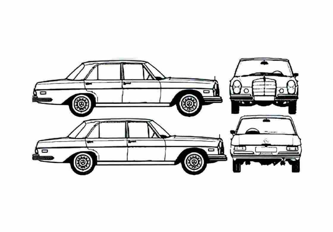 Blueprint Mercedes Benz E Class W110 280SE Sedan 1970 A4 Photo Print
