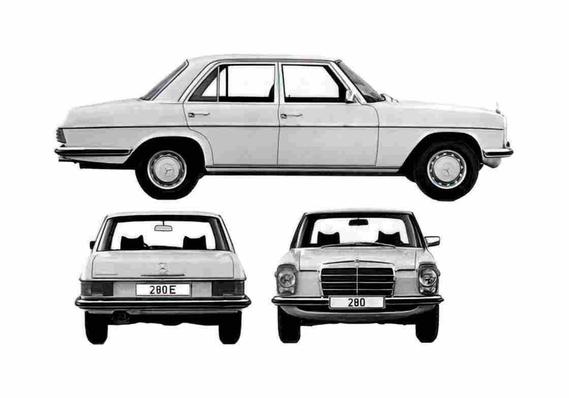 Blueprint Mercedes Benz E Class W114 280E Sedan 1974 A4 Photo Print