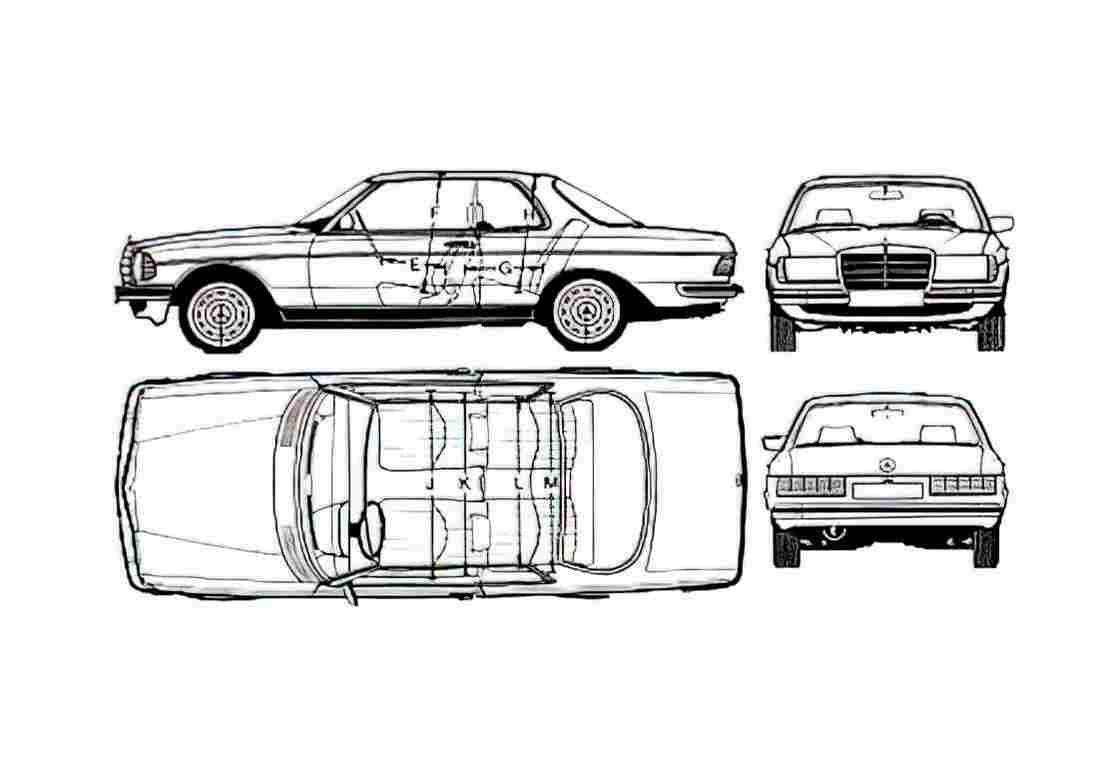 Blueprint Mercedes Benz E Class W123 280CE Coupe 1977 A4 Photo Print