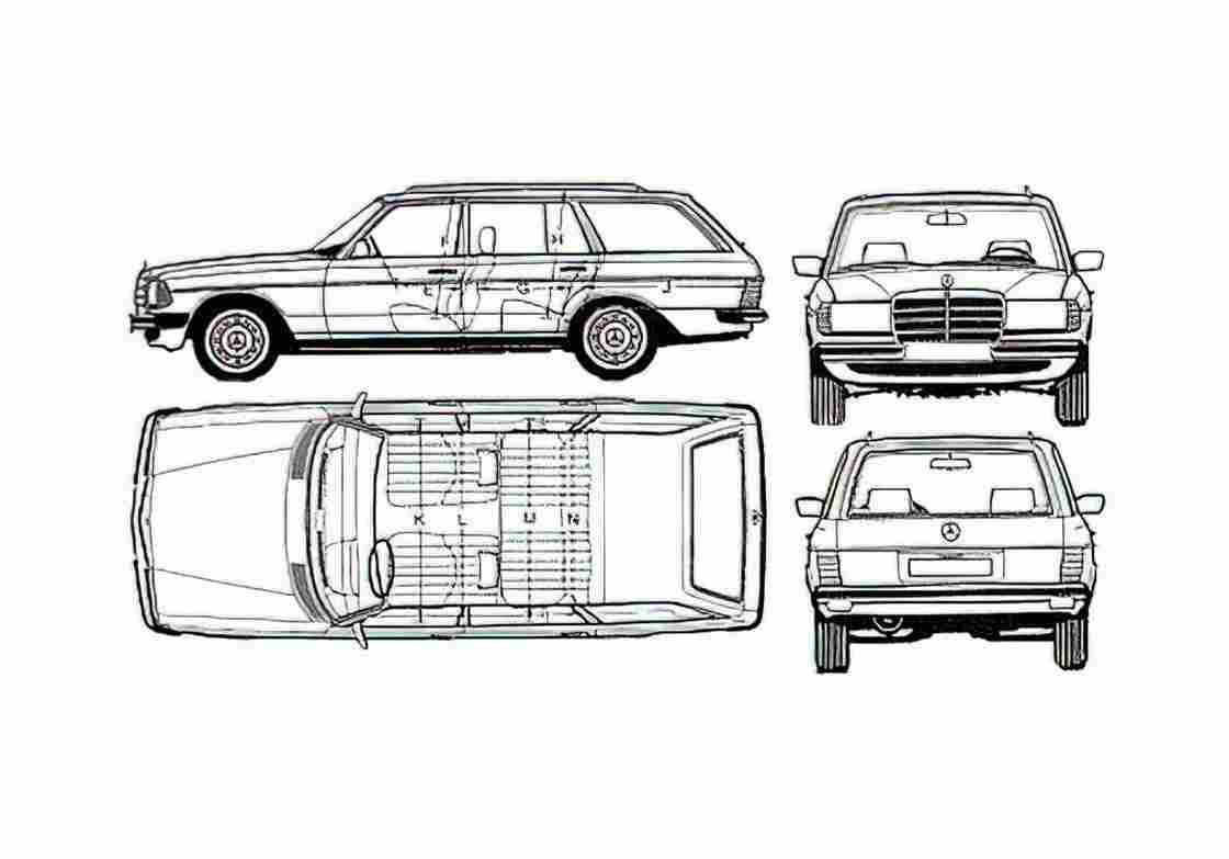 Blueprint Mercedes Benz E Class W123 280TE Wagon 1977 A4 Photo Print