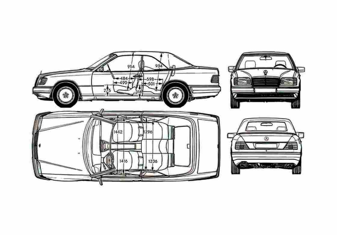 Blueprint Mercedes Benz E Class W124 280CE Cabriolet 1986 A4 Photo Print