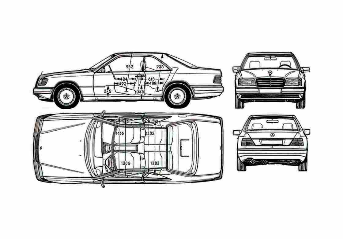 Blueprint Mercedes Benz E Class W124 280CE Sedan 1986 A4 Photo Print