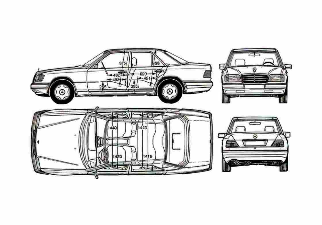Blueprint Mercedes Benz E Class W124 280E Sedan 1986 A4 Photo Print