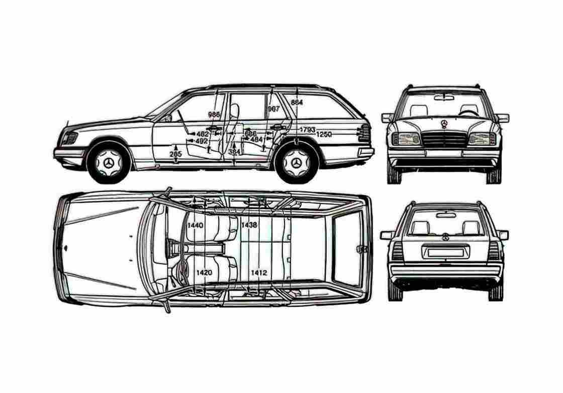 Blueprint Mercedes Benz E Class W124 280TE Wagon 1986 A4 Photo Print