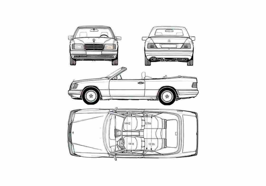 Blueprint Mercedes Benz E Class W124 E420 Cabriolet 1994 A4 Photo Print