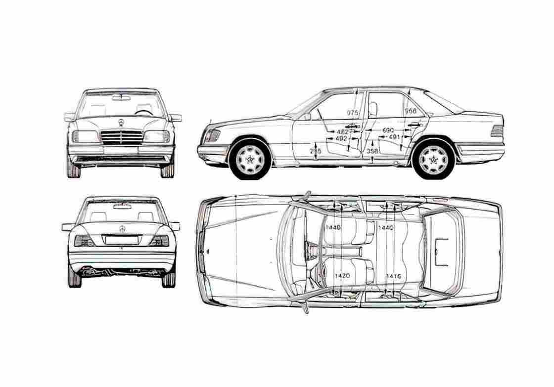 Blueprint Mercedes Benz E Class W124 E420 Sedan 1994 A4 Photo Print