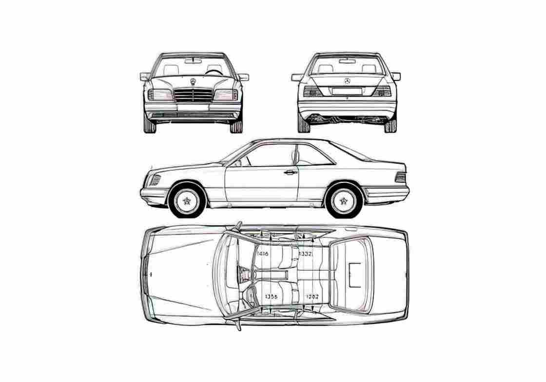 Blueprint Mercedes Benz E Class W124 E420 Sedan 1996 A4 Photo Print