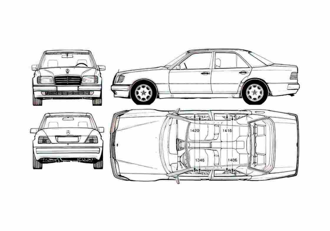 Blueprint Mercedes Benz E Class W124 E500 Sedan 1994 A4 Photo Print
