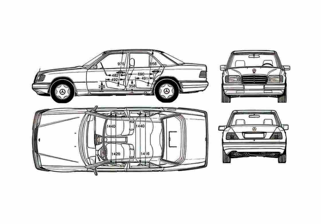 Blueprint Mercedes Benz E Class W124 Sedan 1985 A4 Photo Print
