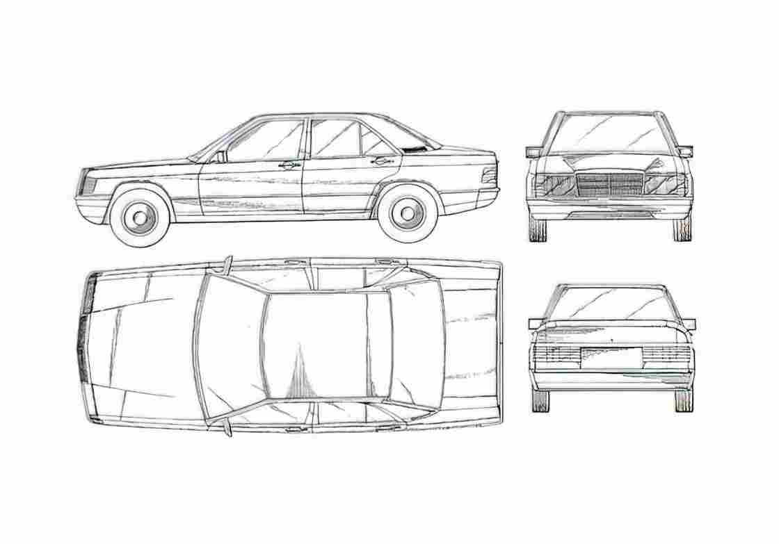 Blueprint Mercedes Benz E Class W124 Sedan 1989 A4 Photo Print
