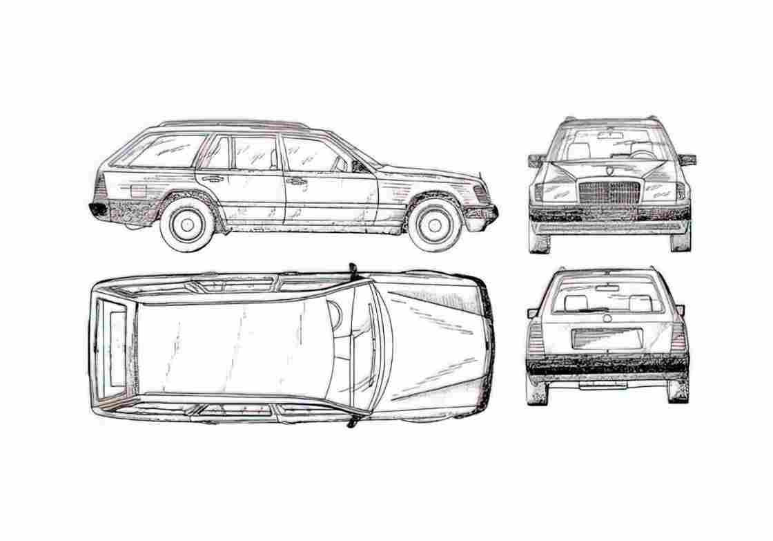 Blueprint Mercedes Benz E Class W124 Wagon 1989 A4 Photo Print
