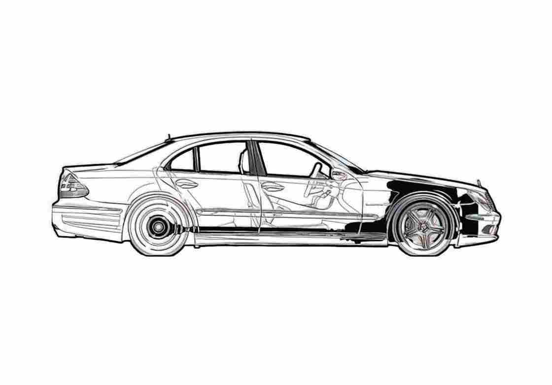 Blueprint Mercedes Benz E Class W211 E 55 AMG Sedan 2003 A4 Photo Print