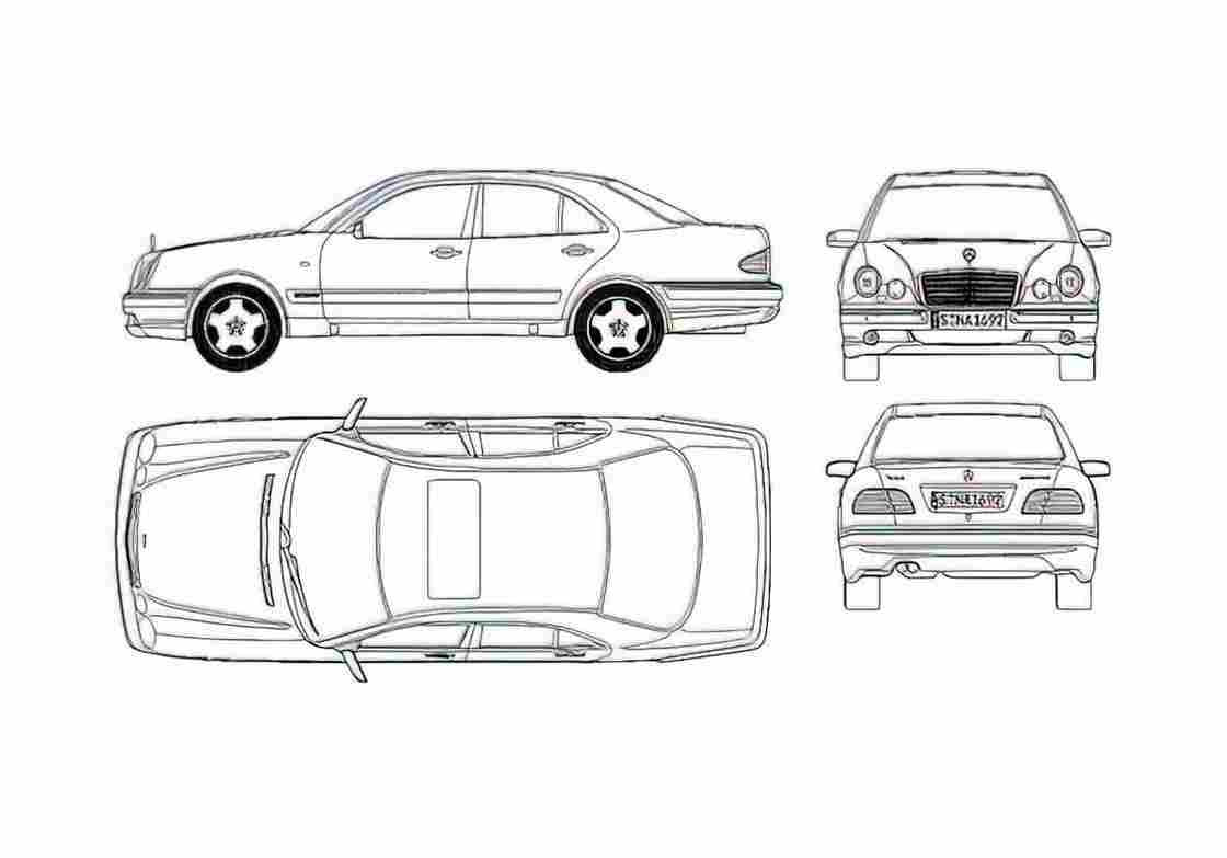 Blueprint Mercedes Benz E Class W211 E 55 AMG Sedan 2004 A4 Photo Print