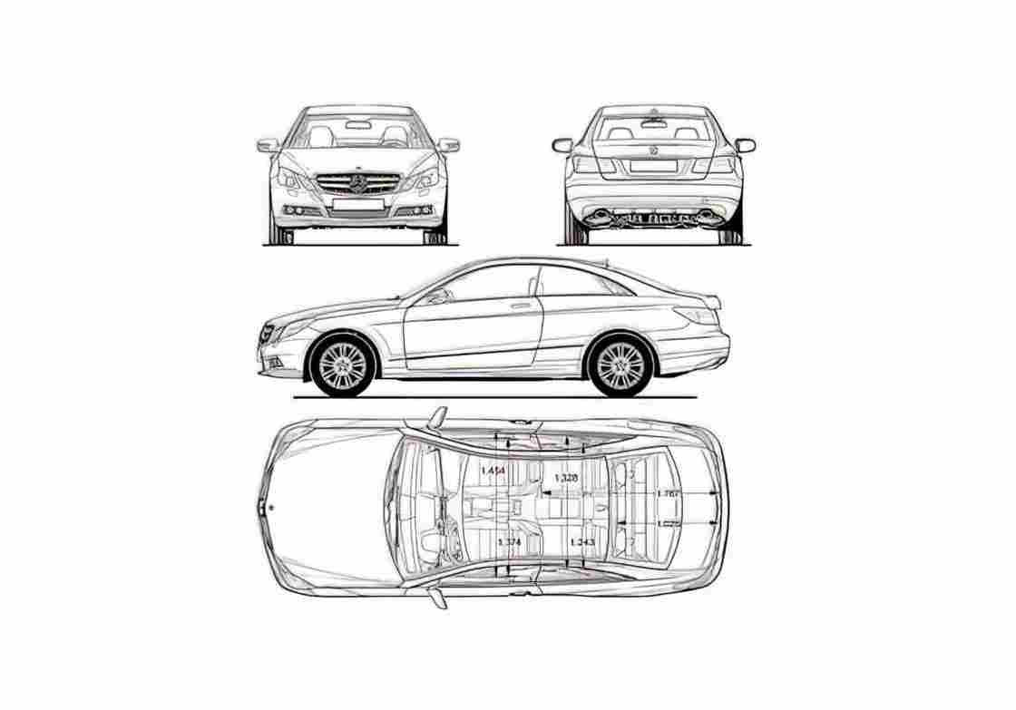 Blueprint Mercedes Benz E Class W212 Coupe 2009 A4 Photo Print