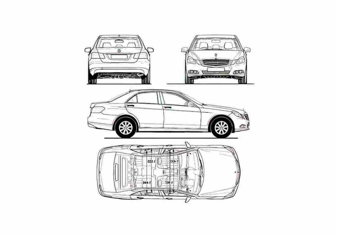 Blueprint Mercedes Benz E Class W212 Sedan 2009 A4 Photo Print