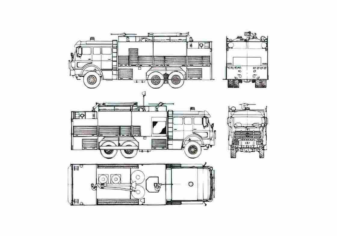 Blueprint Mercedes Benz Fire Truck 1987 A4 Photo Print