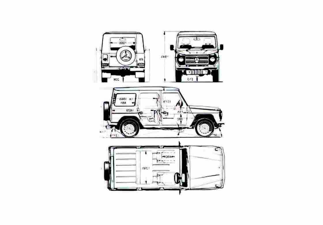 Blueprint Mercedes Benz G Class W463 LWB SUV 1999 A4 Photo Print