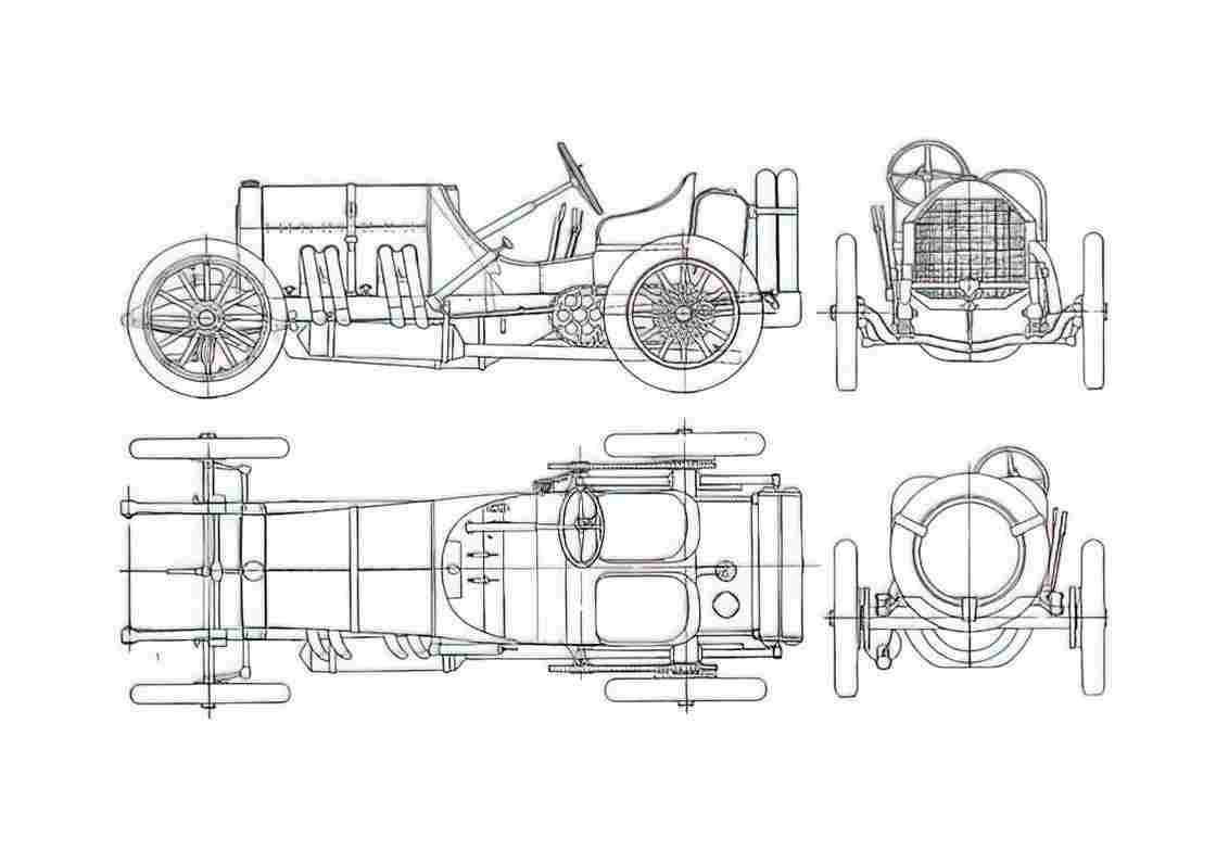 Blueprint Mercedes Benz GP Coupe 1908 A4 Photo Print