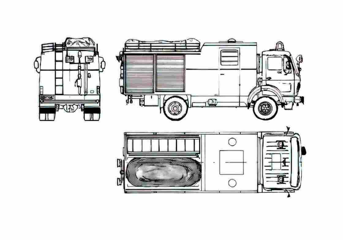 Blueprint Mercedes Benz L1017 Fire Truck 1978 A4 Photo Print