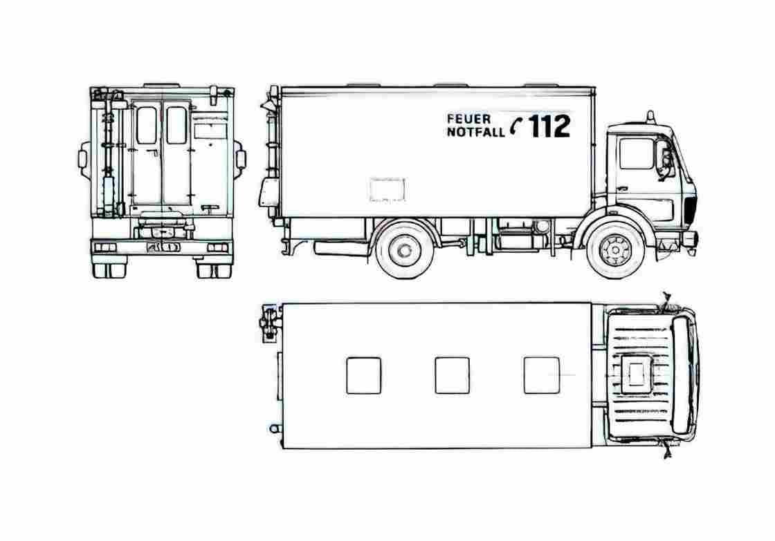 Blueprint Mercedes Benz L1017 Fire Truck 1982 A4 Photo Print