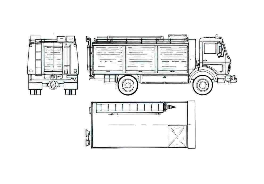 Blueprint Mercedes Benz L1017AF 36 Fire Truck 1980 A4 Photo Print