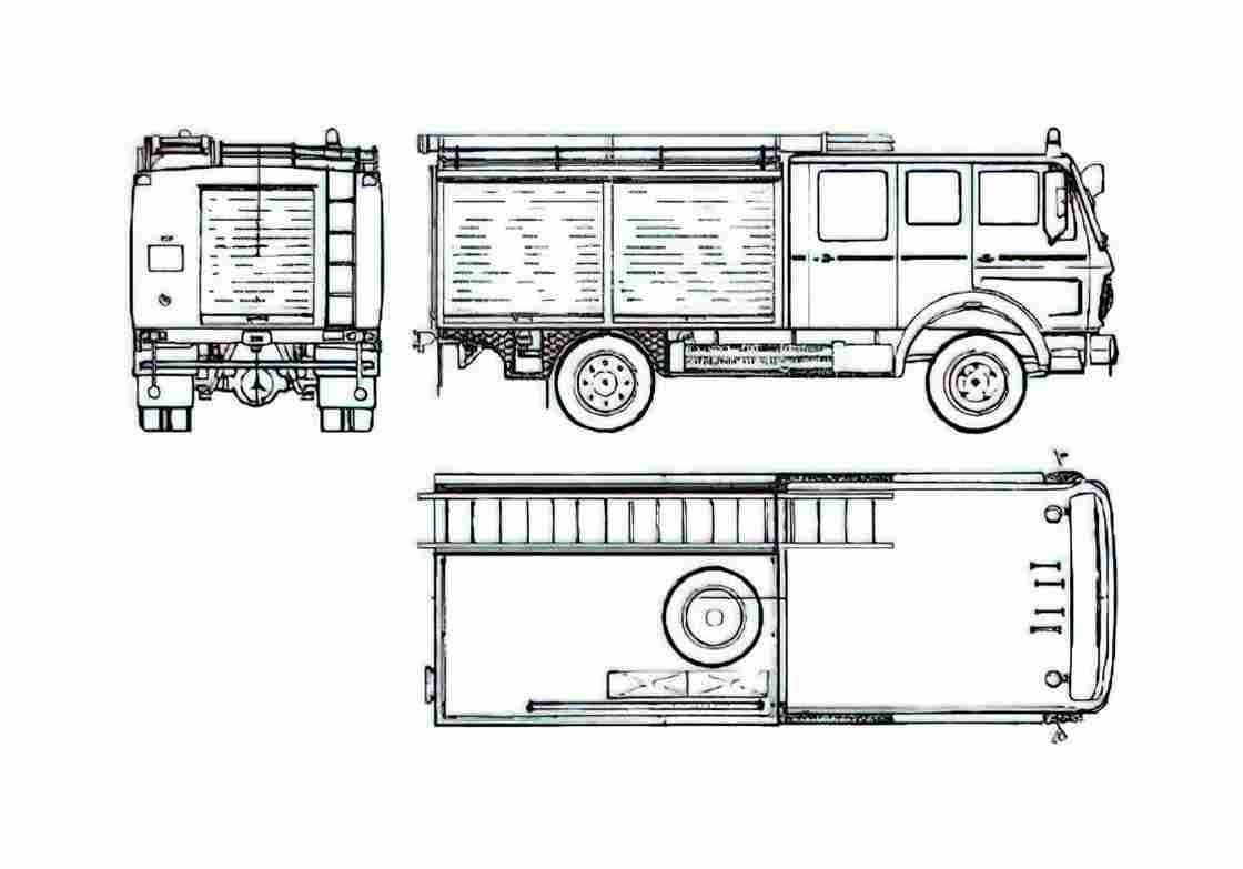 Blueprint Mercedes Benz L1017F Fire Truck 1976 A4 Photo Print